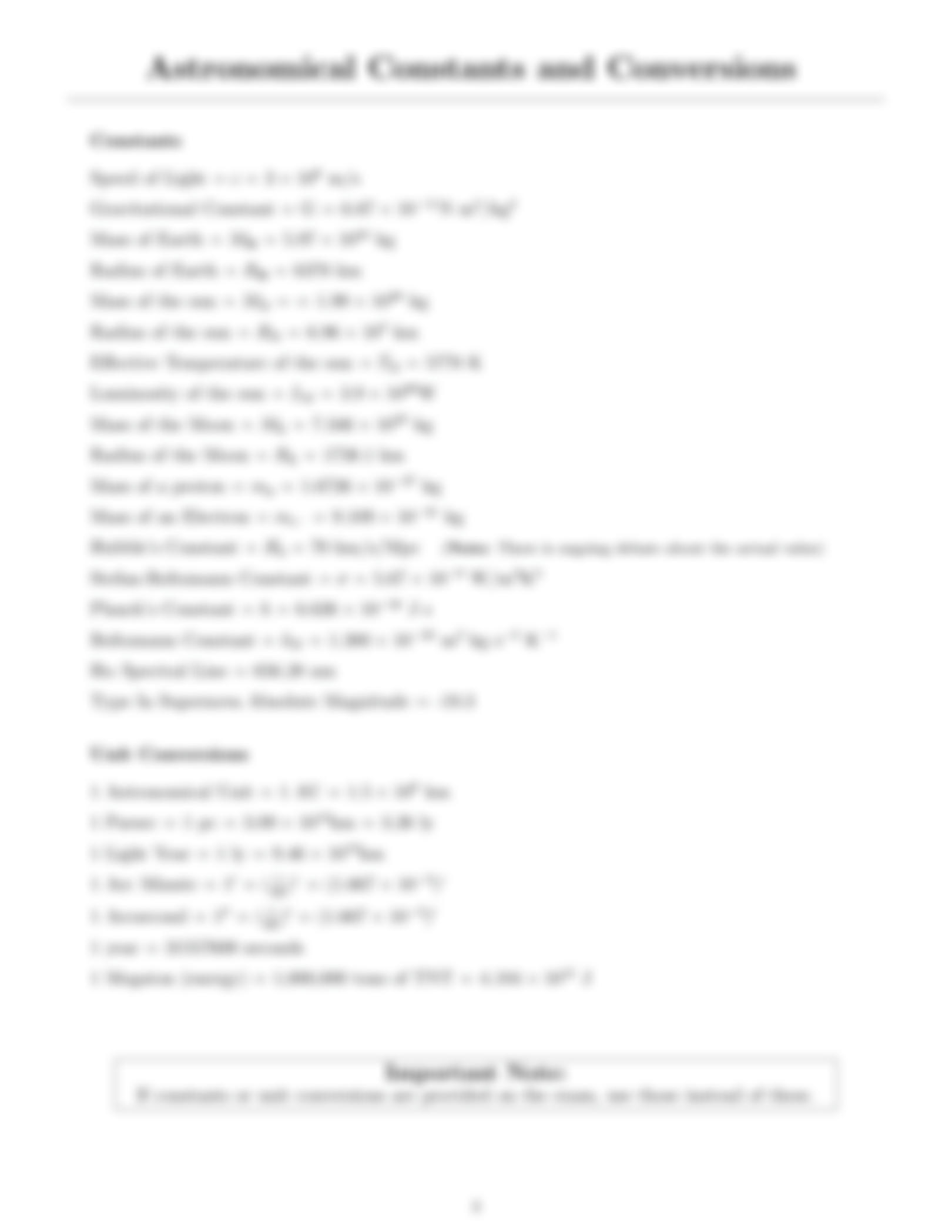 Astronomy Science Olympiad Cheat Sheet: Essential Formulas and Tips