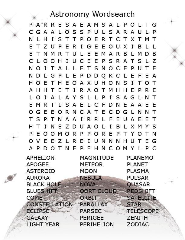 Free Printable Astronomy Word Search with Answer Key