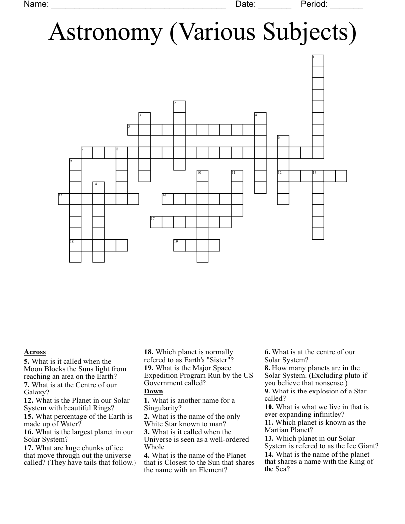 Astronomy Major: Crossword Hints and Solutions