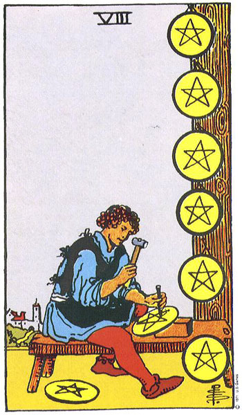 Discover the Hidden Meaning of the 8 of Oros Tarot Card: Work, Mastery, and Transformation