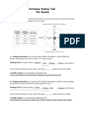 The Seasons Explained: Astronomy Ranking Task for Beginners