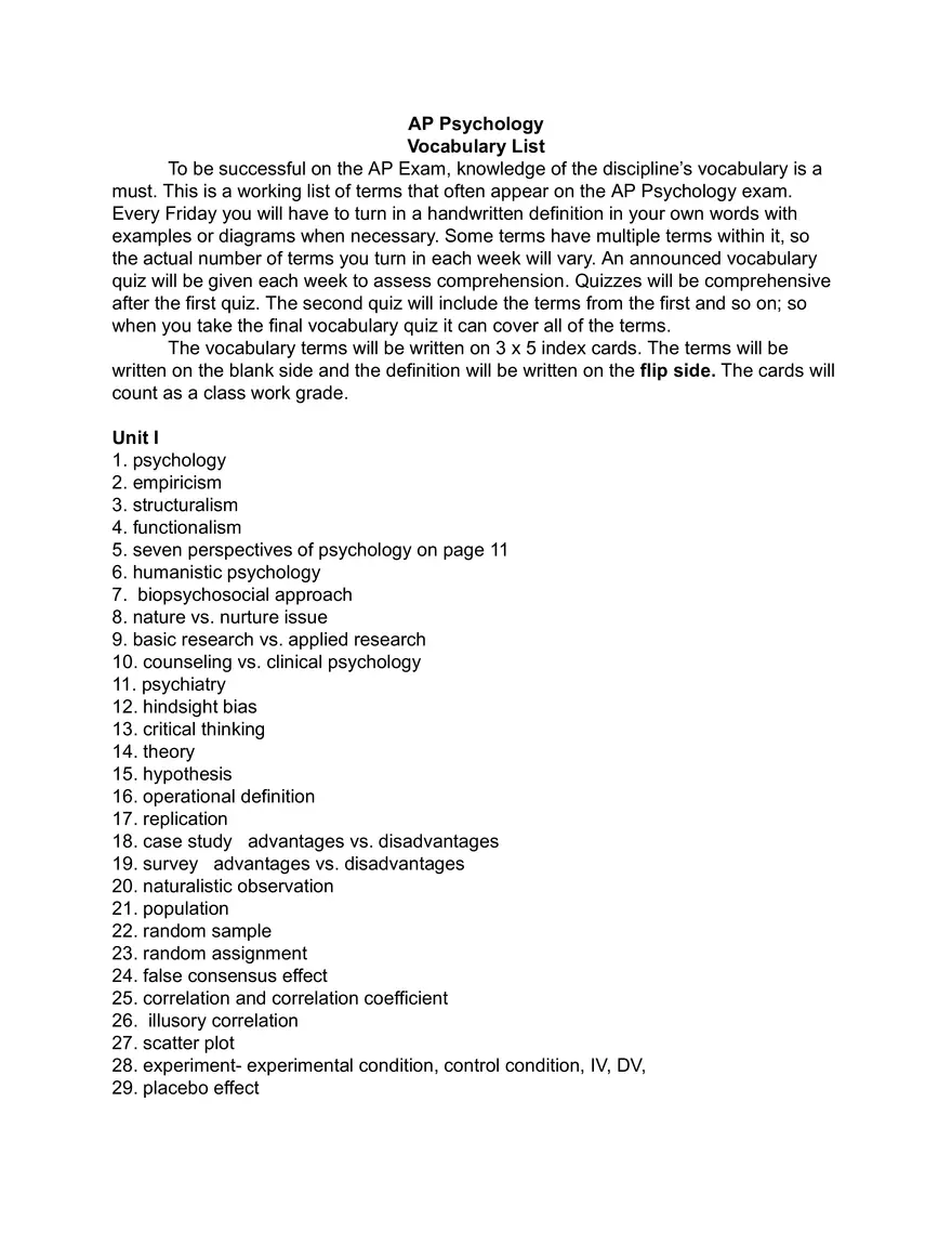 AP Psychology Vocab: Key Terms and Definitions for Exam Success