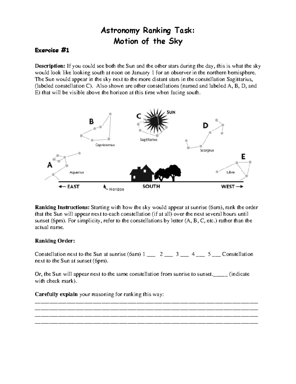 astronomy ranking task motion of the sky