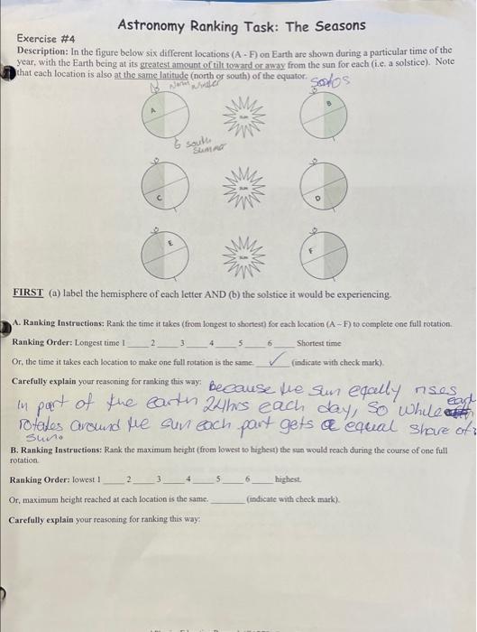 The Seasons Explained: Astronomy Ranking Task for Beginners