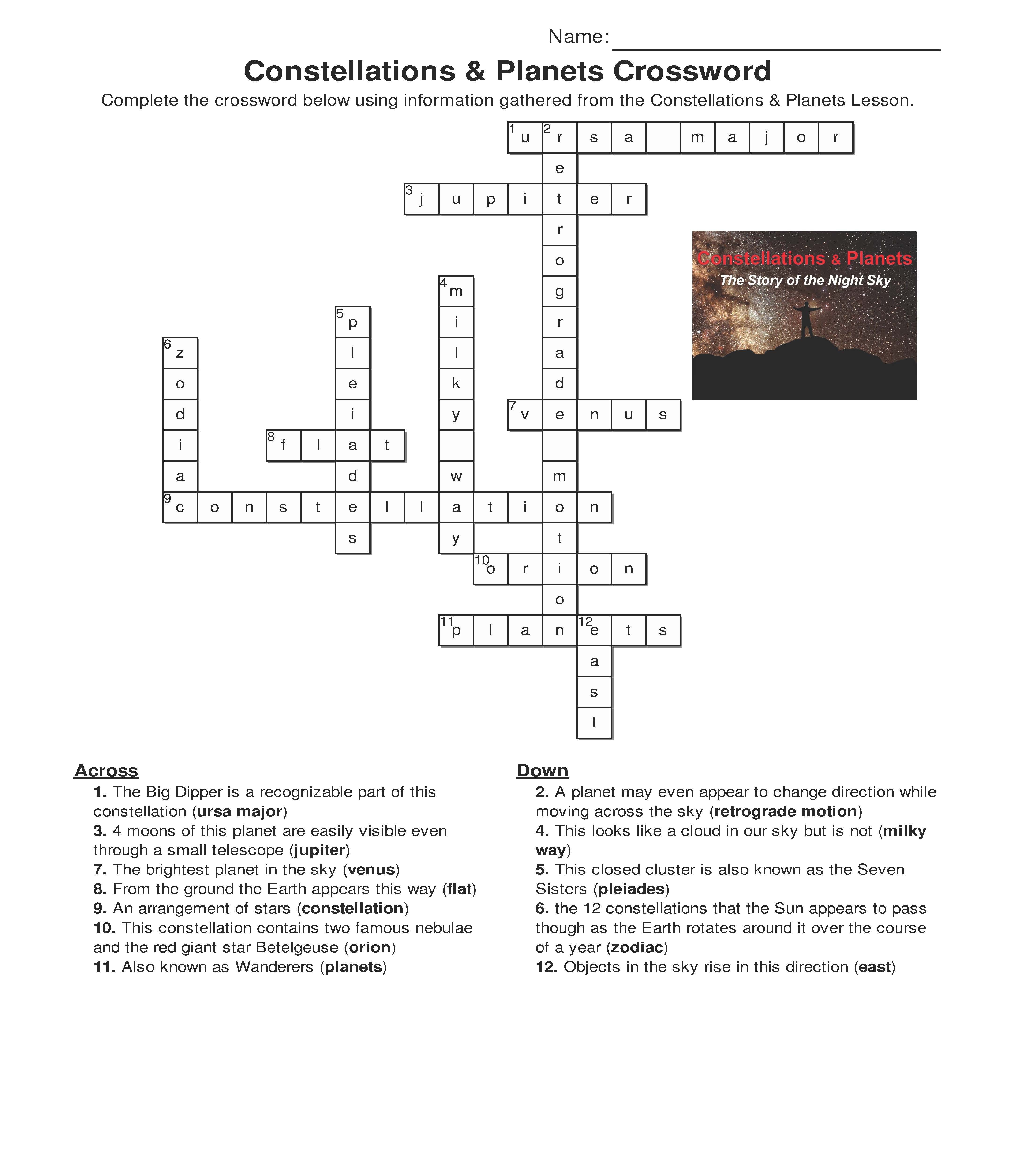 Astronomy Major: Crossword Hints and Solutions