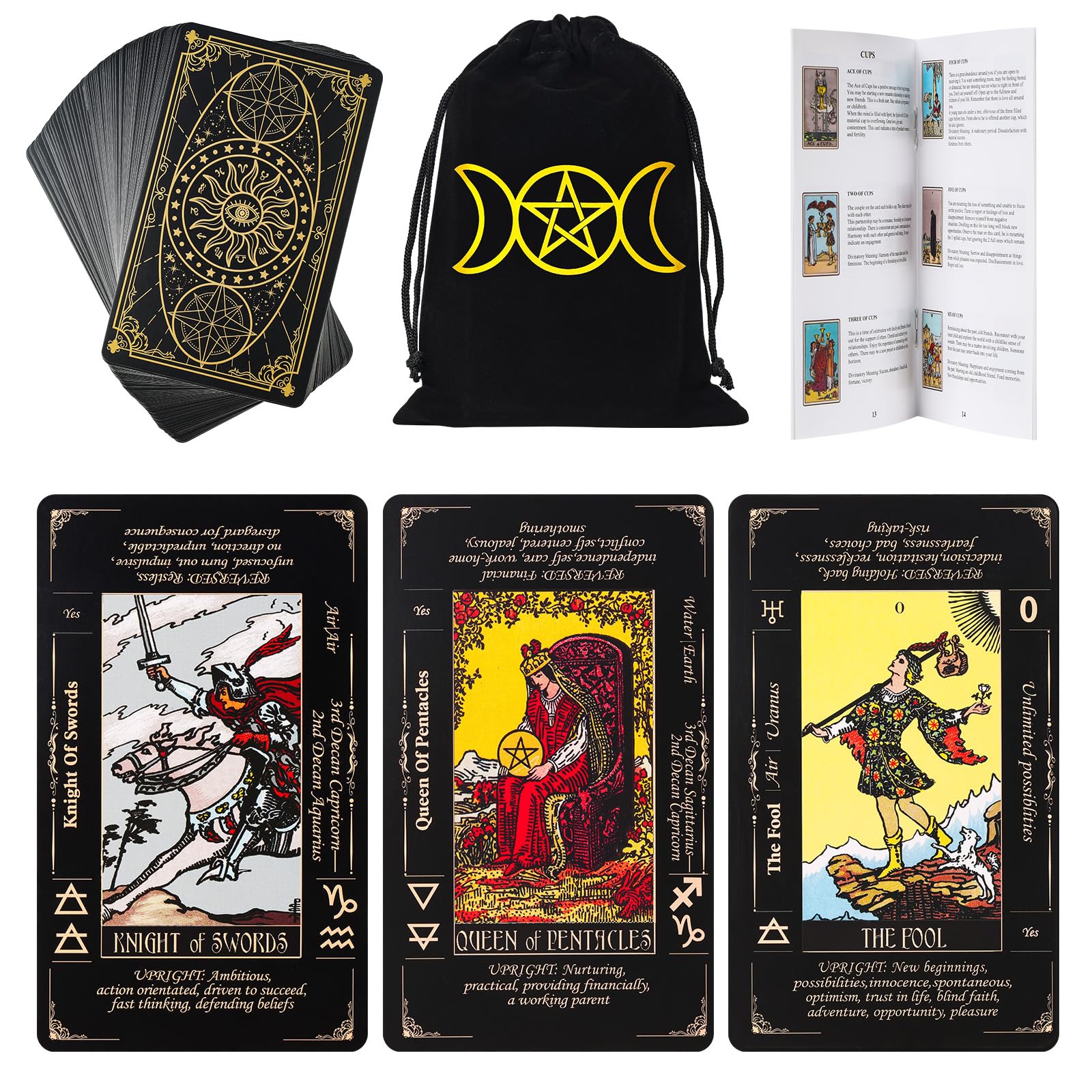 Black Pack of Tarot Cards with Book: Meanings and Interpretations