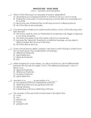 AP Psychology Unit 3 Practice Test: Sensation and Perception Made Easy