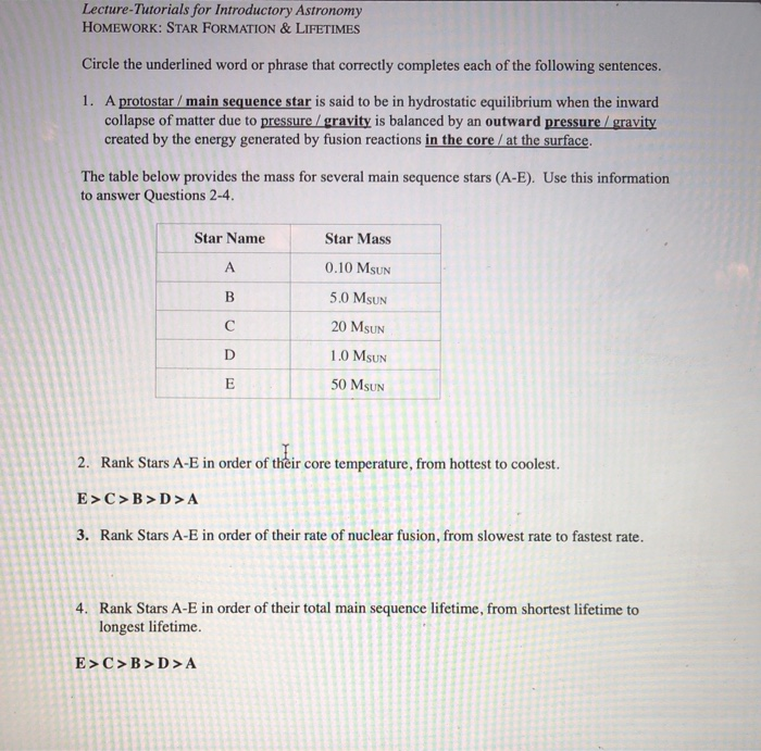 Quick Answers for Your Lecture Tutorials in Introductory Astronomy