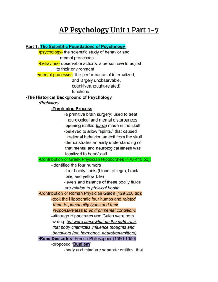 Simplified AP Psychology Unit 1 Notes: Key Concepts and Theories Explained