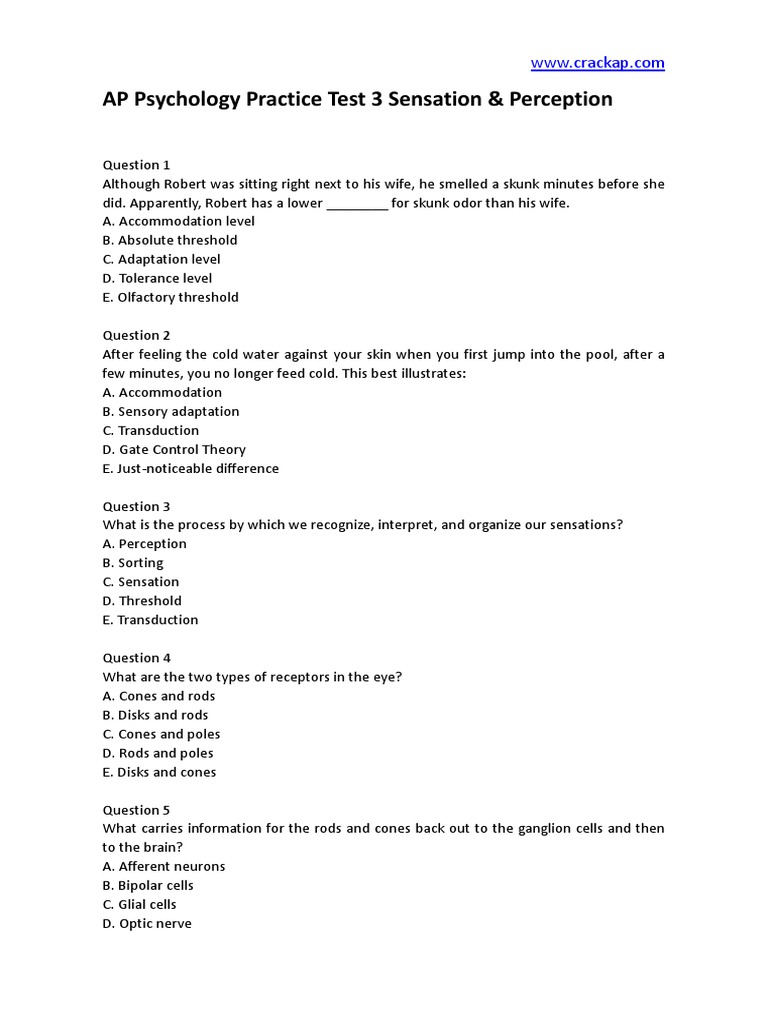 AP Psychology Unit 3 Practice Test: Sensation and Perception Made Easy