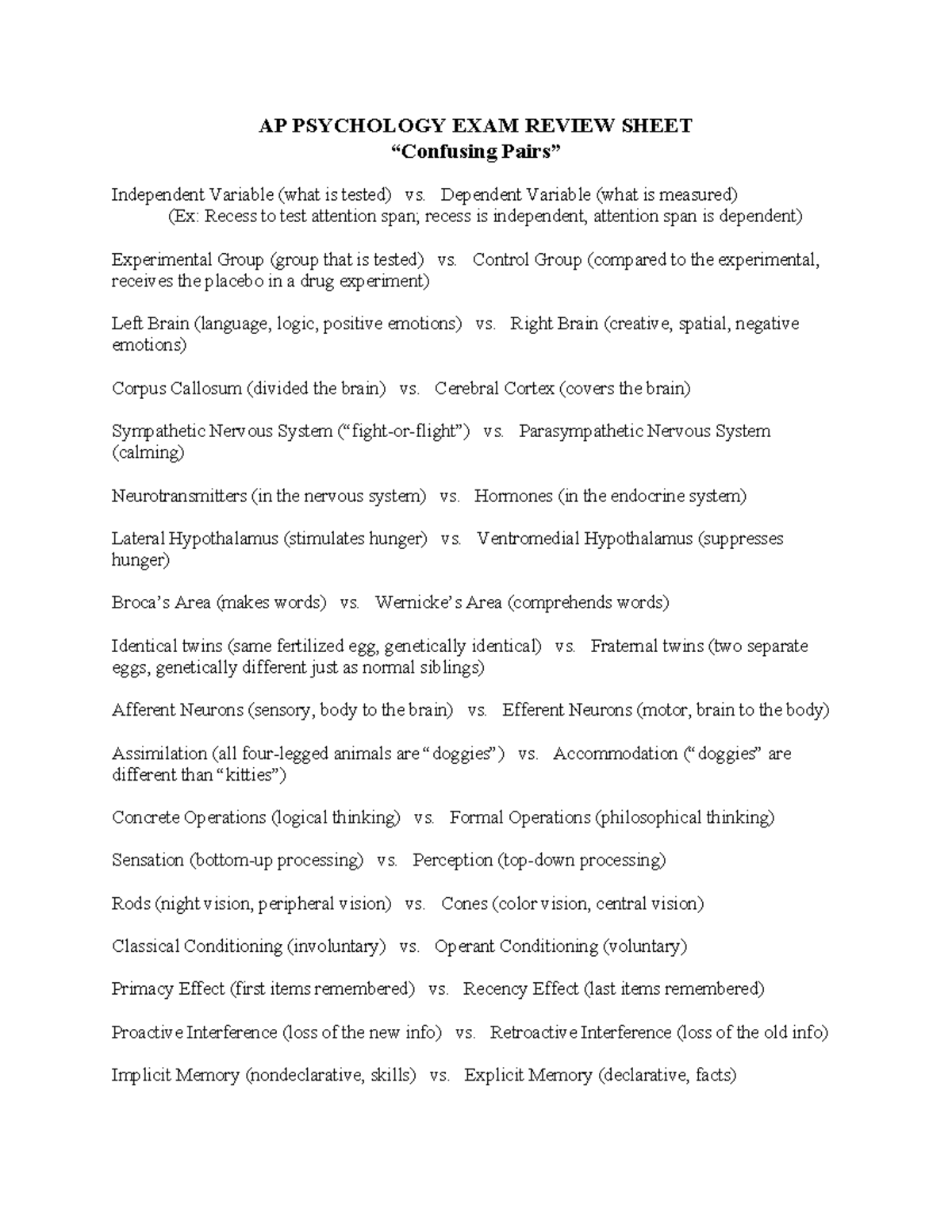 Confusing Pairs AP Psychology: Master the differences, ace the exam!