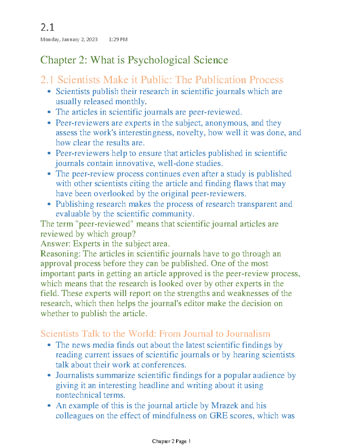 Chapter 2 Psychology: Your Questions Answered, Make It Simple