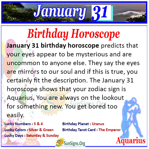 Aquarius Born on Jan 31? Get Your Jan 31 Birthday Horoscope Here and Discover Your Destiny.