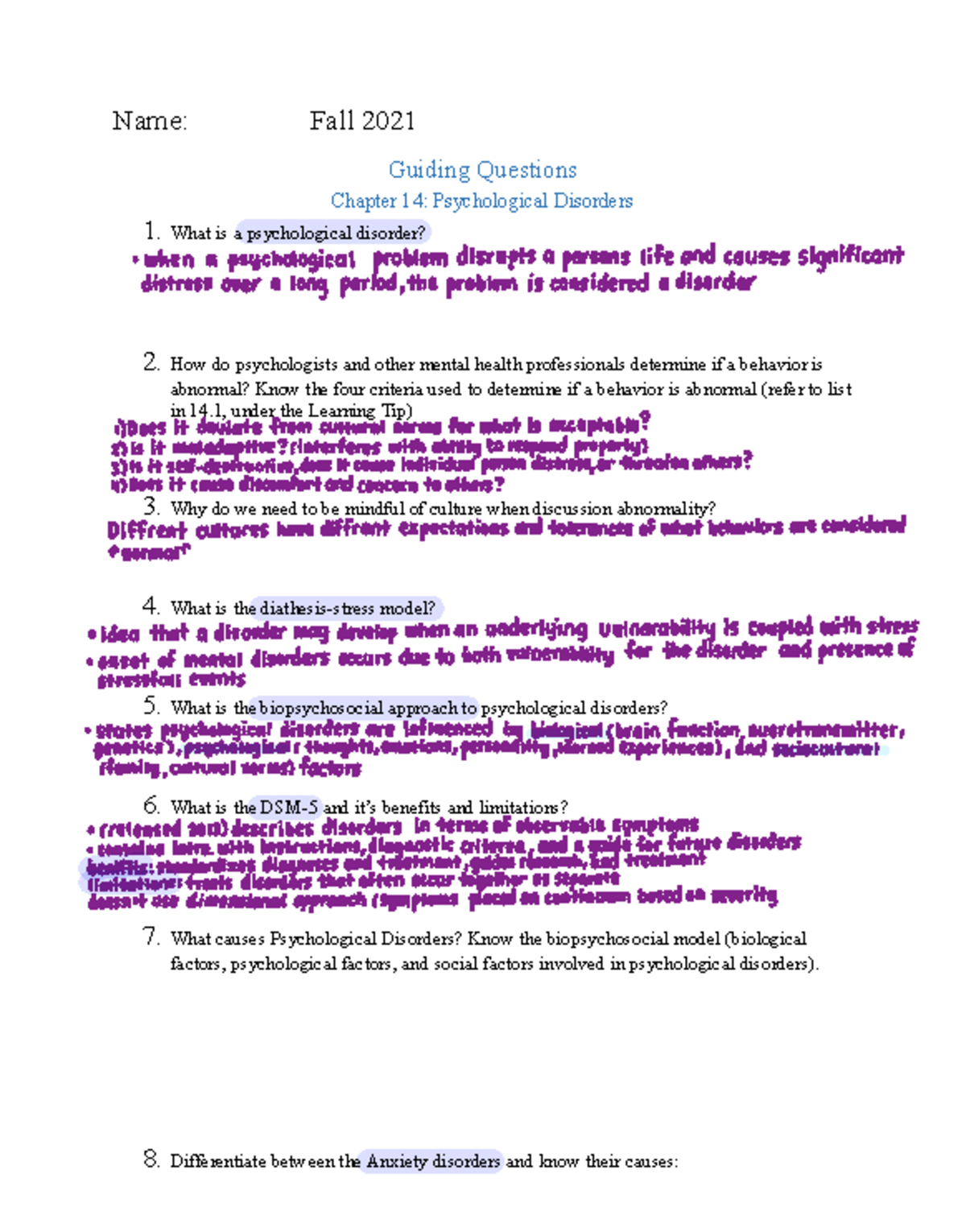 Chapter 14 Psychological Disorders Quiz: Need Study Help? This is a Good Chapter 14 Psychological Disorders Quiz to Prepare for Exams!