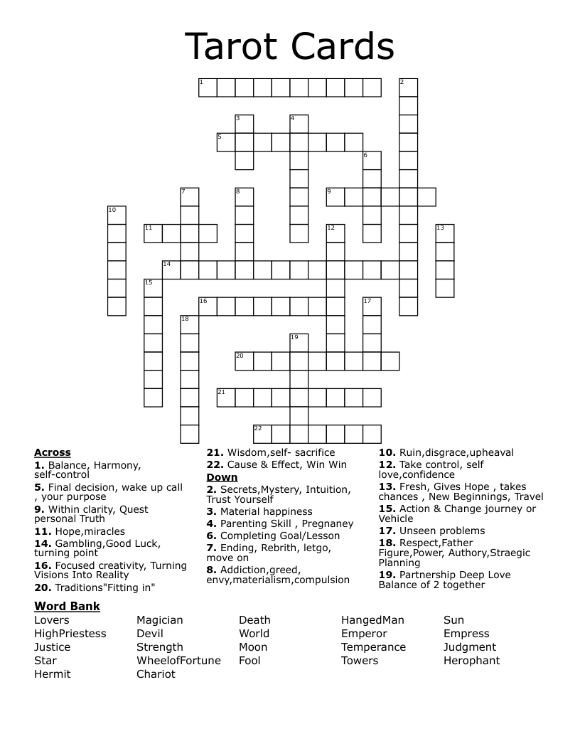 Tarot Card Divisions Crossword Clue: Stumped? Heres a simple explanation to solve it!